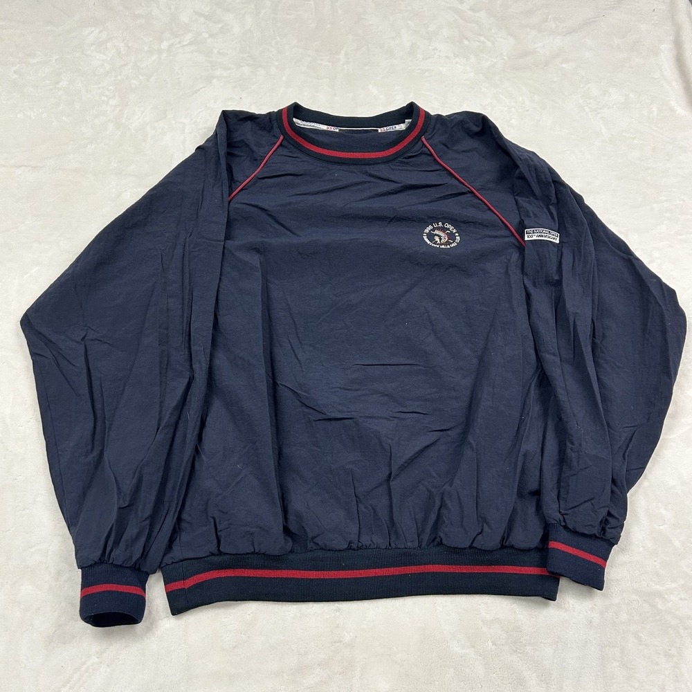Vintage 1995 U.S. Open Windbreaker Mens L Navy Blue Golf Pullover Raglan Sleeve